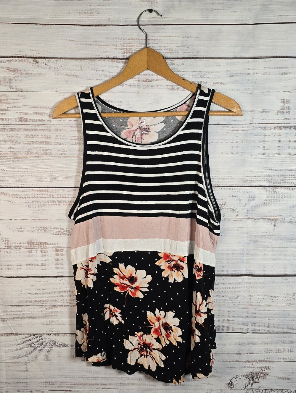 24/7 by Maurices Floral Stripe Colorblock Tank Top XL Boho Sleeveless